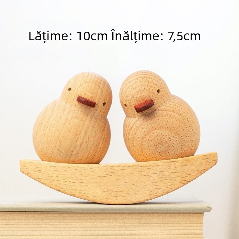 Rață galbenă mică din lemn – ornament auto pentru interior, decor modern minimalist, cadou pentru iubită