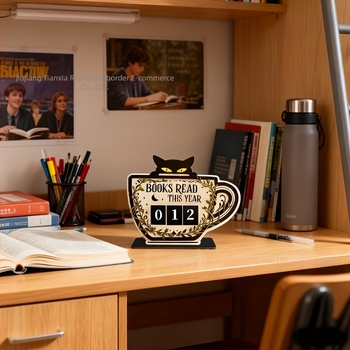 Jurnal de citire personalizat din lemn cu tracker de citire și decor de birou cu pisică drăguță