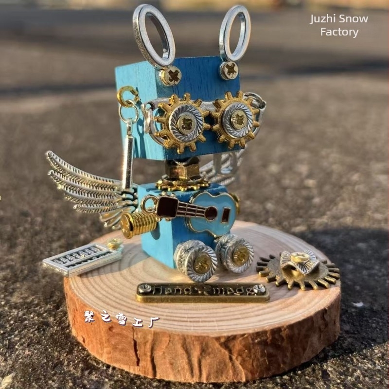 Proiect original: „Îngerul Albastru Mic” în stil cyberpunk — figurină robot cu abur, cadou de Anul Nou, piesă de artă de nișă, lucrată manual