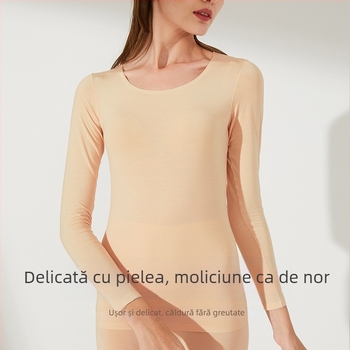 Tricou termic subțire pentru femei, cu elasticitate mare, mâneci lungi, guler rotund, cald