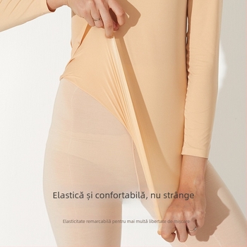 Tricou termic subțire pentru femei, cu elasticitate mare, mâneci lungi, guler rotund, cald