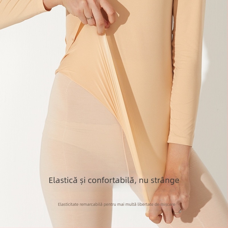 Tricou termic subțire pentru femei, cu elasticitate mare, mâneci lungi, guler rotund, cald