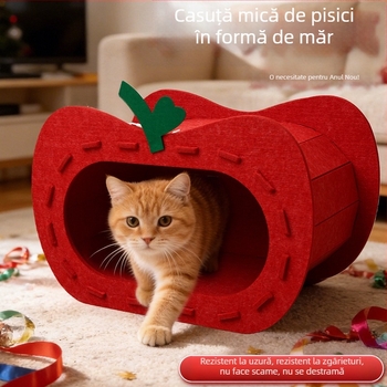 Cușcă pentru pisici din filc, în formă de măr roșu, tunel mare pentru pisici, jucărie pentru pisici