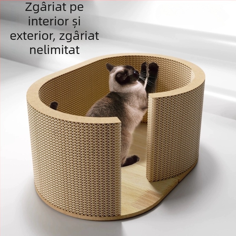Jucărie din lemn pentru pisici: placă de zgâriere cuib și tunel vertical