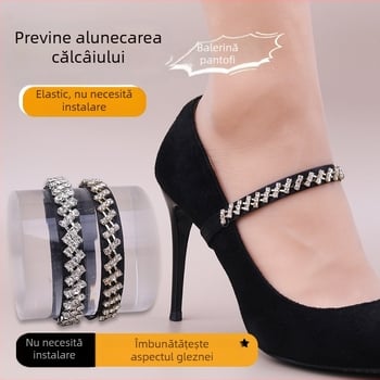 Șiret elastic cu cristale pentru pantofi, curea de gleznă înfășurată, previne alunecarea tocului la pantofii cu toc înalt