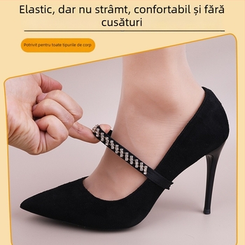 Șiret elastic cu cristale pentru pantofi, curea de gleznă înfășurată, previne alunecarea tocului la pantofii cu toc înalt