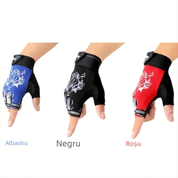 Mănuși pentru copii cu degete pe jumătate, cu cap de lup, respirabile, pentru ciclism în aer liber, antiderapante, pentru mountain bike și fitness, unisex