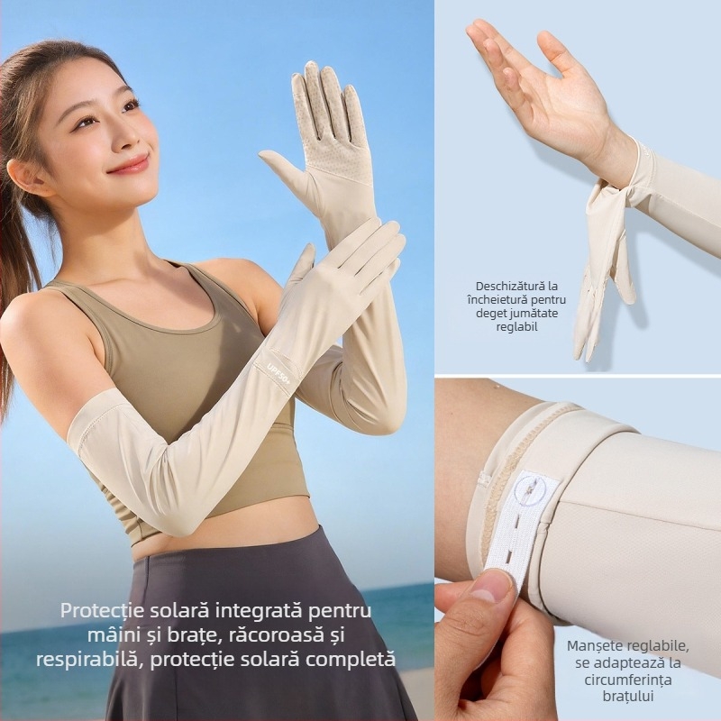 Manșete de protecție solară pentru vară, cu țesătură ice-silk, anti-derapare, capac reglabil, nailon