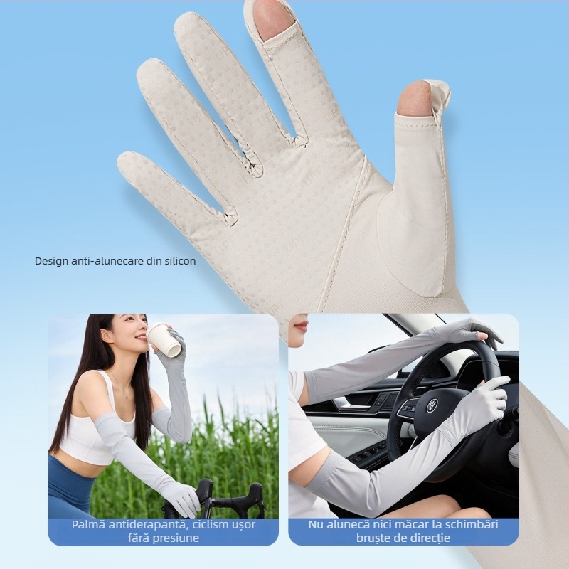Manșete de protecție solară pentru vară, cu țesătură ice-silk, anti-derapare, capac reglabil, nailon