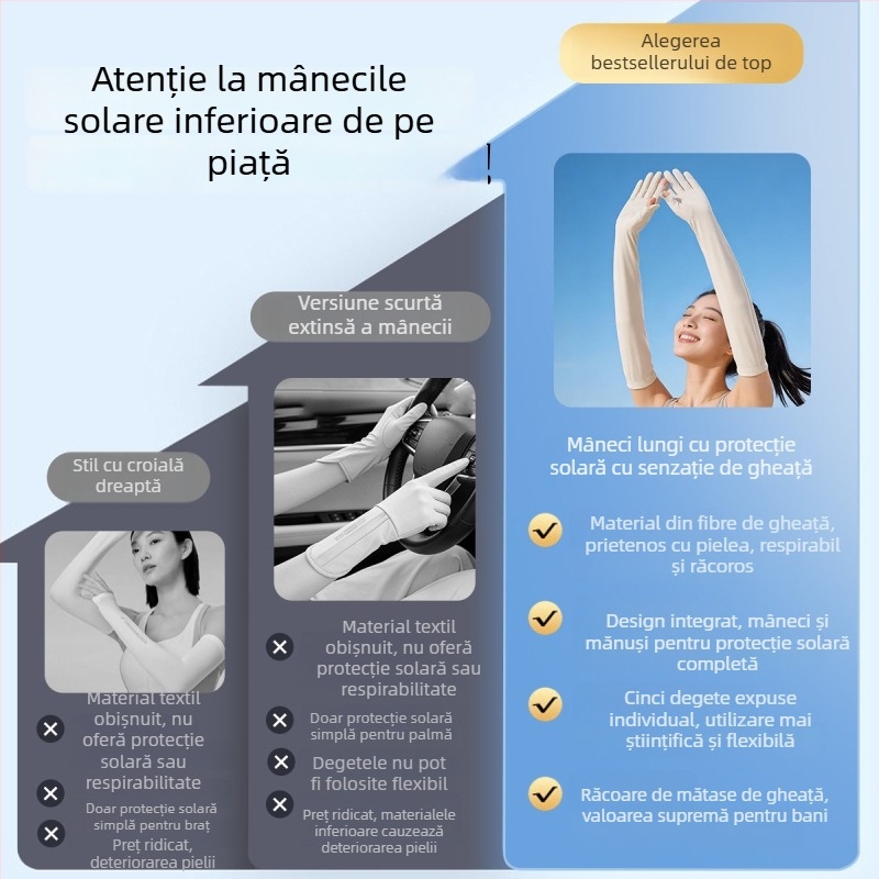 Manșete de protecție solară pentru vară, cu țesătură ice-silk, anti-derapare, capac reglabil, nailon
