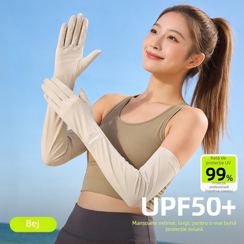 Manșete de protecție solară pentru vară, cu țesătură ice-silk, anti-derapare, capac reglabil, nailon