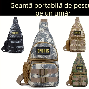 Anova Geantă multifuncțională pentru pescuit din Oxford, cu compartiment pentru undiță, curea de talie și curea crossbody, impermeabilă