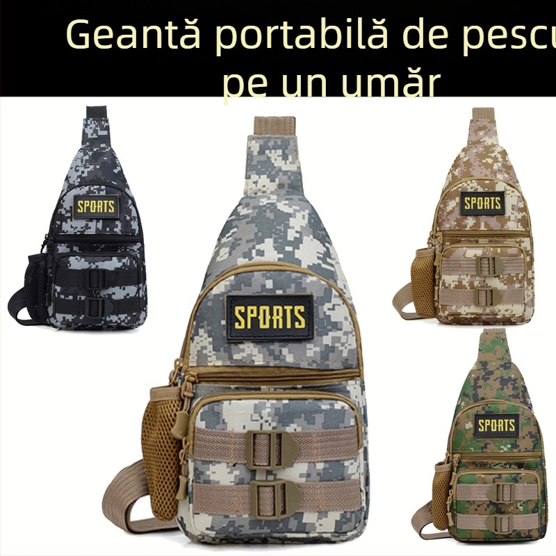 Anova Geantă multifuncțională pentru pescuit din Oxford, cu compartiment pentru undiță, curea de talie și curea crossbody, impermeabilă