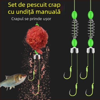 Set de pescuit cu undiță de mână și arc, cârlige duble, linie anti-încurcare, cârlige Iseine, linie rezistentă, cârlige fluorescente