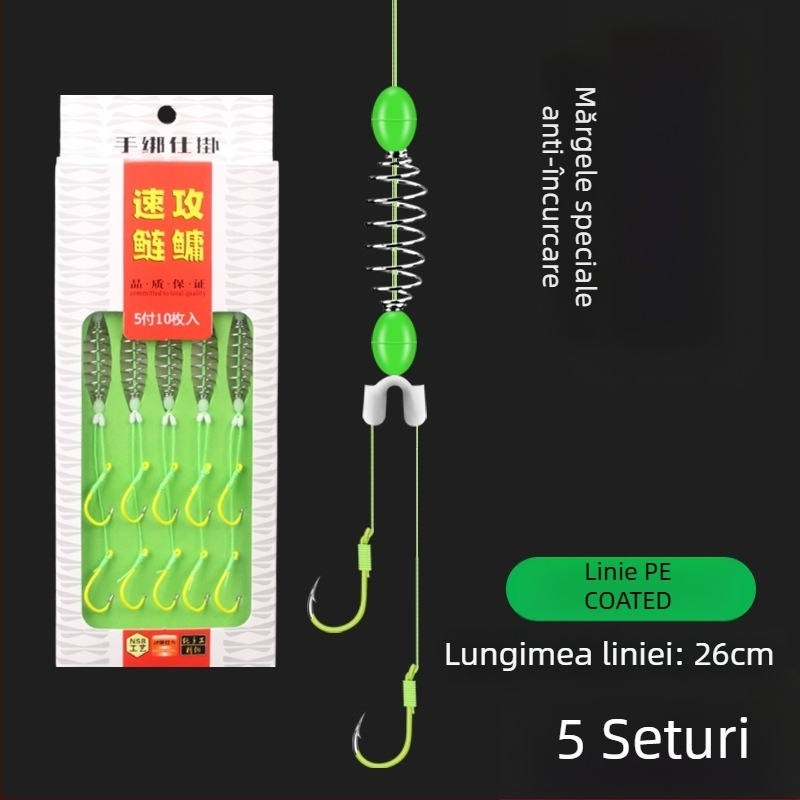 Set de pescuit cu undiță de mână și arc, cârlige duble, linie anti-încurcare, cârlige Iseine, linie rezistentă, cârlige fluorescente