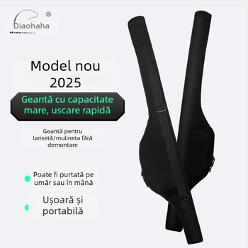 Geantă de umăr pentru undițe, capacitate mare, plasă respirabilă ce se usucă rapid, compartiment pliabil pentru năluci, husă pentru țevi cu design voluminos