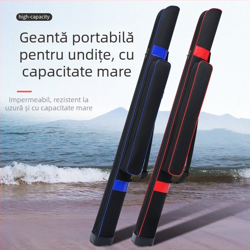 Geantă pentru lansete de pescuit, cu husă rigidă impermeabilă, capacitate mare, curea de umăr și purtare crossbody, pentru pescuit de râu