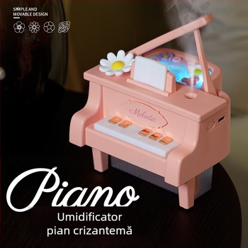 Umidificator USB reîncărcabil cu design de pian și flori, lumină de noapte colorată, ornament pentru mașină