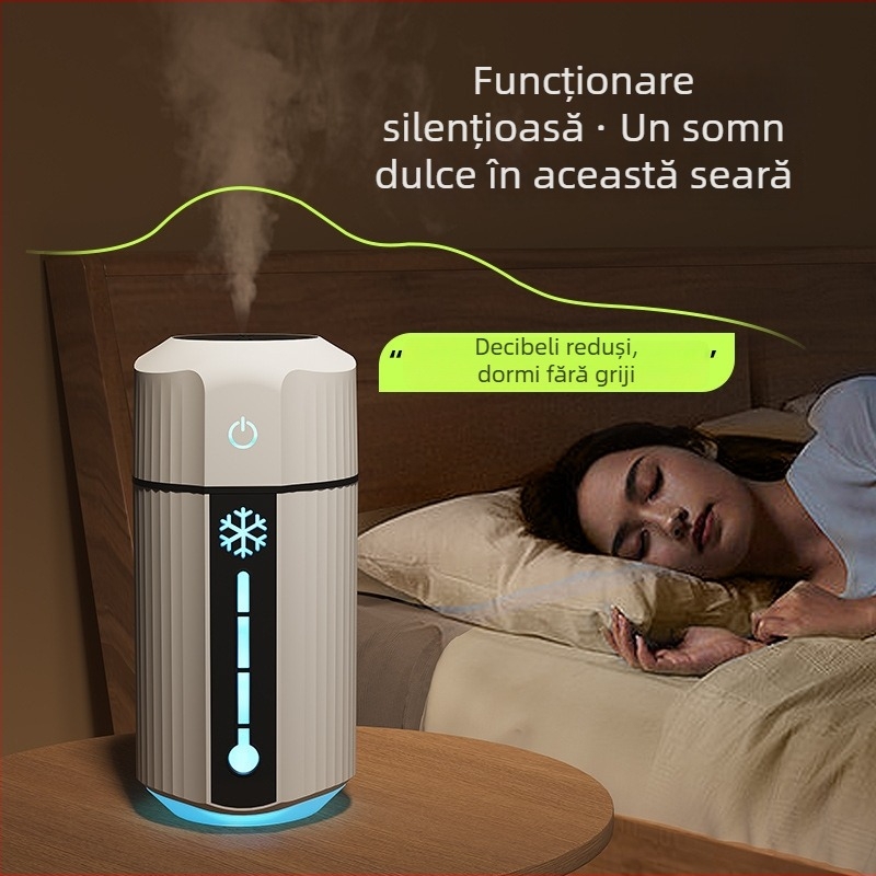 Umidificator mic, portabil, cu iluminare ambientală, pentru casă, dormitor și mașină – umidificator de birou cu ceață