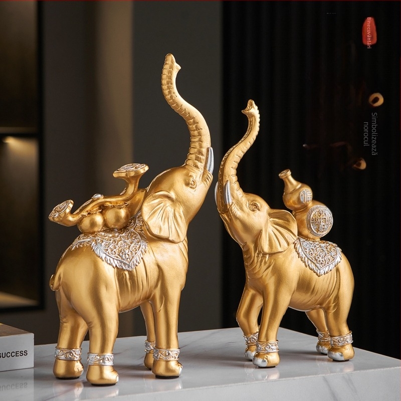 Elefant decorativ în stil chinezesc pentru living, dulap TV și dulap de vin, decor din rășină de lux pentru birou