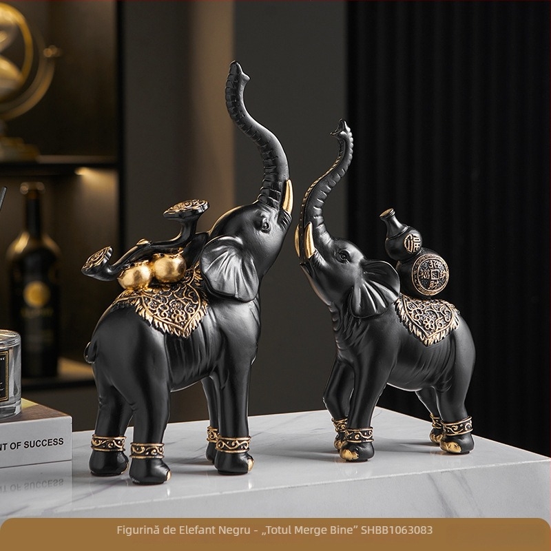 Elefant decorativ în stil chinezesc pentru living, dulap TV și dulap de vin, decor din rășină de lux pentru birou
