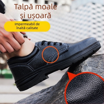 Pantofi de protecție pentru bărbați cu vârf din oțel, anti-șoc și anti-penetrare, ușori și respirabili, fără miros, încălțăminte de șantier cu placă din oțel