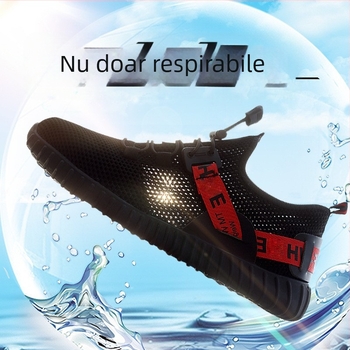 Pantofi de protecție pentru muncă, bărbați: vârf din oțel, antișoc și anti-perforație, partea superioară din fly-knit respirant, rezistenți la ulei, antiderapare, confortabili și protectivi