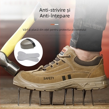 Pantofi de protecție pentru muncă, bărbați, cu vârf și placă de oțel, rezistenți la impact și perforație, protecție la arsură, ușori, durabili, cu controlul mirosului