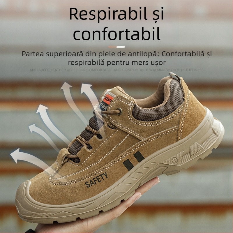 Pantofi de protecție pentru muncă, bărbați, cu vârf și placă de oțel, rezistenți la impact și perforație, protecție la arsură, ușori, durabili, cu controlul mirosului