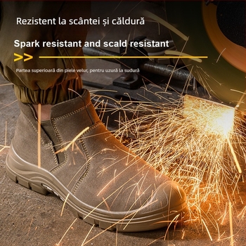 Pantofi de protecție Slip-On pentru sudori, vârf din oțel, rezistenți la temperaturi înalte, anti-perforație, anti-zdrobire, rezistenți la uzură pentru șantier