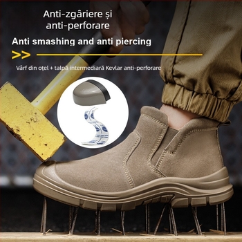 Pantofi de protecție Slip-On pentru sudori, vârf din oțel, rezistenți la temperaturi înalte, anti-perforație, anti-zdrobire, rezistenți la uzură pentru șantier