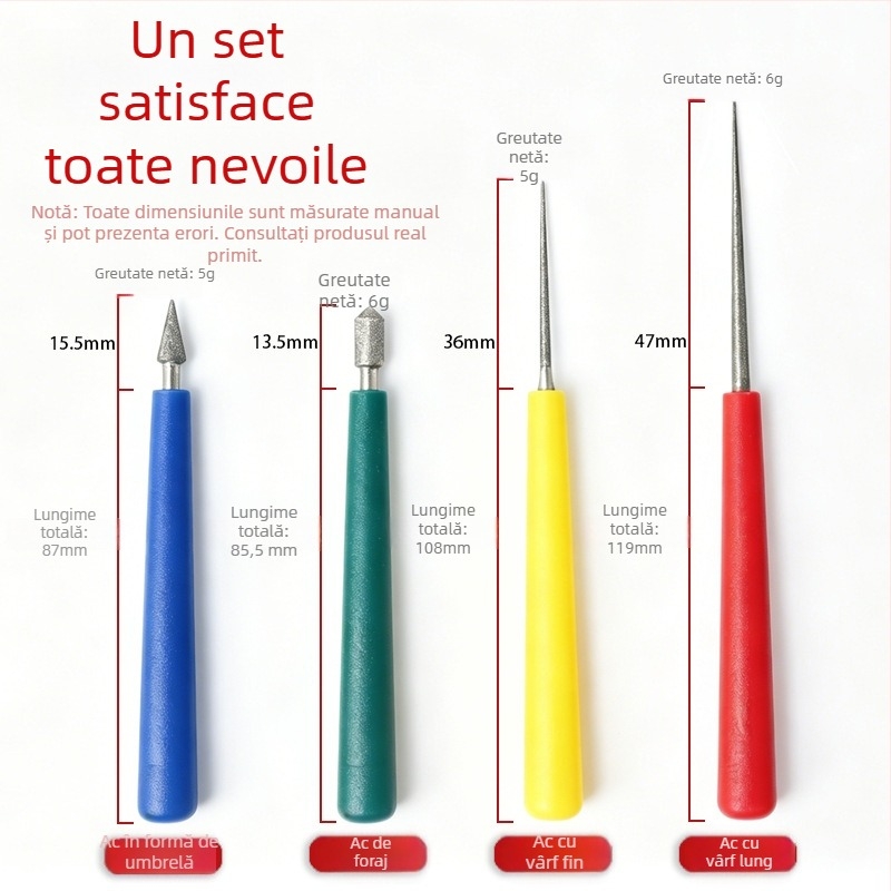 Instrument manual pentru lărgirea găurilor în bijuterii pentru DIY, cu ac lung și vârf ascuțit, în formă de umbrelă