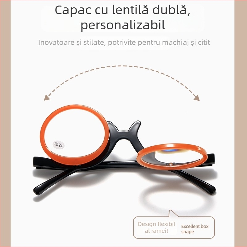 Ochelari de lectură în stil chinezesc nou, cu brațe cu arc, lentile duble, flip-on, ramă rotundă, stil personal