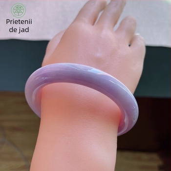 Brățară din jad, culoare mov de primăvară, design circular cu bandă, margine lată pentru fete