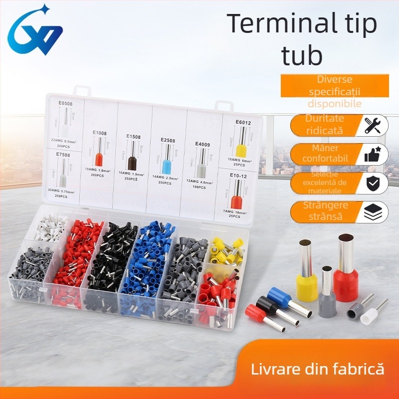 Kit terminal VE de tip Țeavă, izolație prealabilă, conectori cu pini în stil european și conectori pentru cabluri din cupru, ambalat în cutie