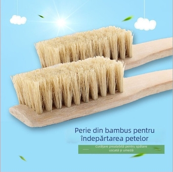 Perie cu mâner lung din păr de porc pentru pantofi, rufe și velur