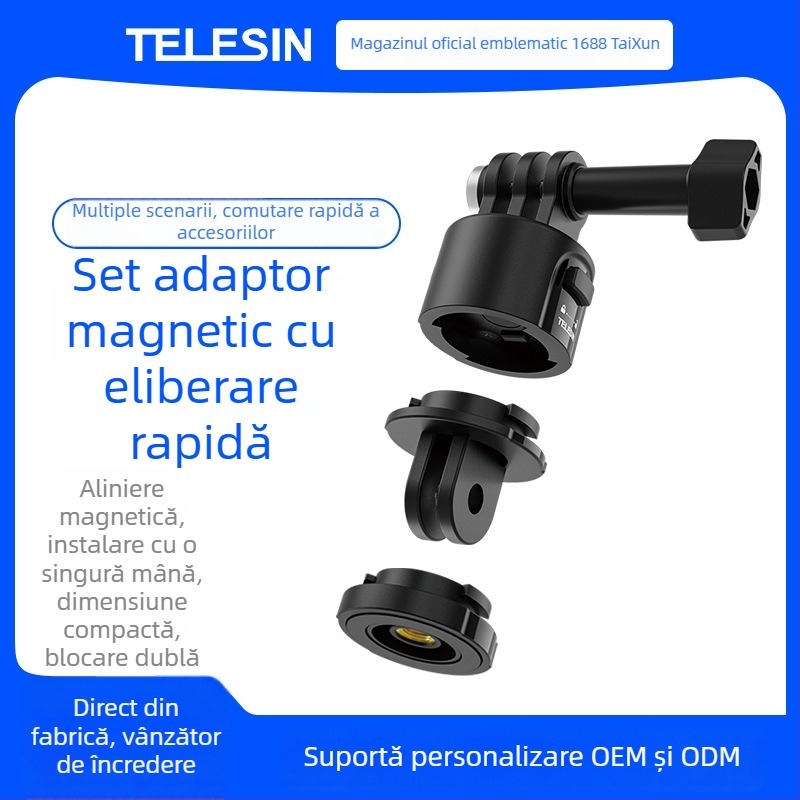 TELESIN Set adaptor magnetic cu eliberare rapidă, universal, pentru GoPro și selfie stick Insta360