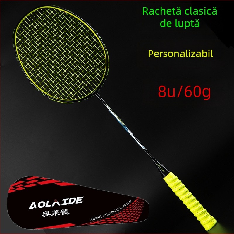 Olide rachetă de badminton, fibră de carbon integrală, rachetă unică, pentru adulți, ofensivă, ușoară, profesional până la avansat
