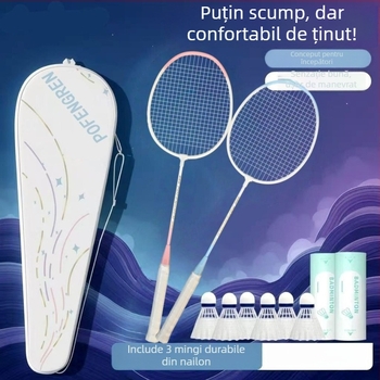 Rachetă de badminton, modelul 7, culoare Aurora Macaron, pentru începători, cadru din aliaj durabil, elasticitate înaltă, atac și apărare într-unul.