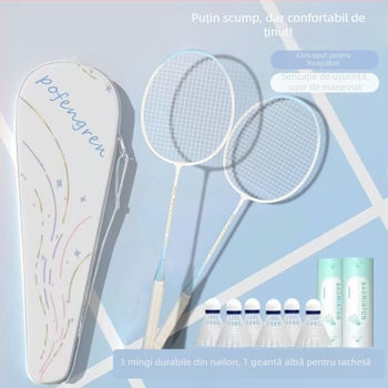 Rachetă de badminton, modelul 7, culoare Aurora Macaron, pentru începători, cadru din aliaj durabil, elasticitate înaltă, atac și apărare într-unul.