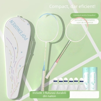 Rachetă de badminton, modelul 7, culoare Aurora Macaron, pentru începători, cadru din aliaj durabil, elasticitate înaltă, atac și apărare într-unul.
