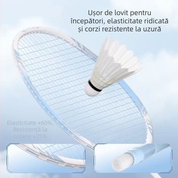 Rachetă de badminton, modelul 7, culoare Aurora Macaron, pentru începători, cadru din aliaj durabil, elasticitate înaltă, atac și apărare într-unul.