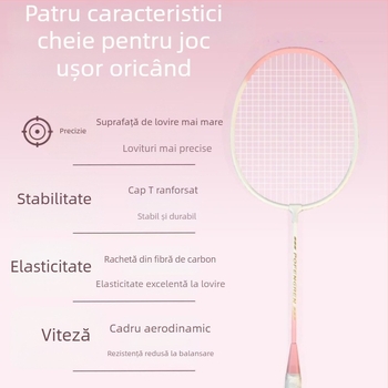 Rachetă de badminton, modelul 7, culoare Aurora Macaron, pentru începători, cadru din aliaj durabil, elasticitate înaltă, atac și apărare într-unul.