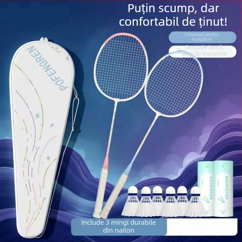 Rachetă de badminton, modelul 7, culoare Aurora Macaron, pentru începători, cadru din aliaj durabil, elasticitate înaltă, atac și apărare într-unul.