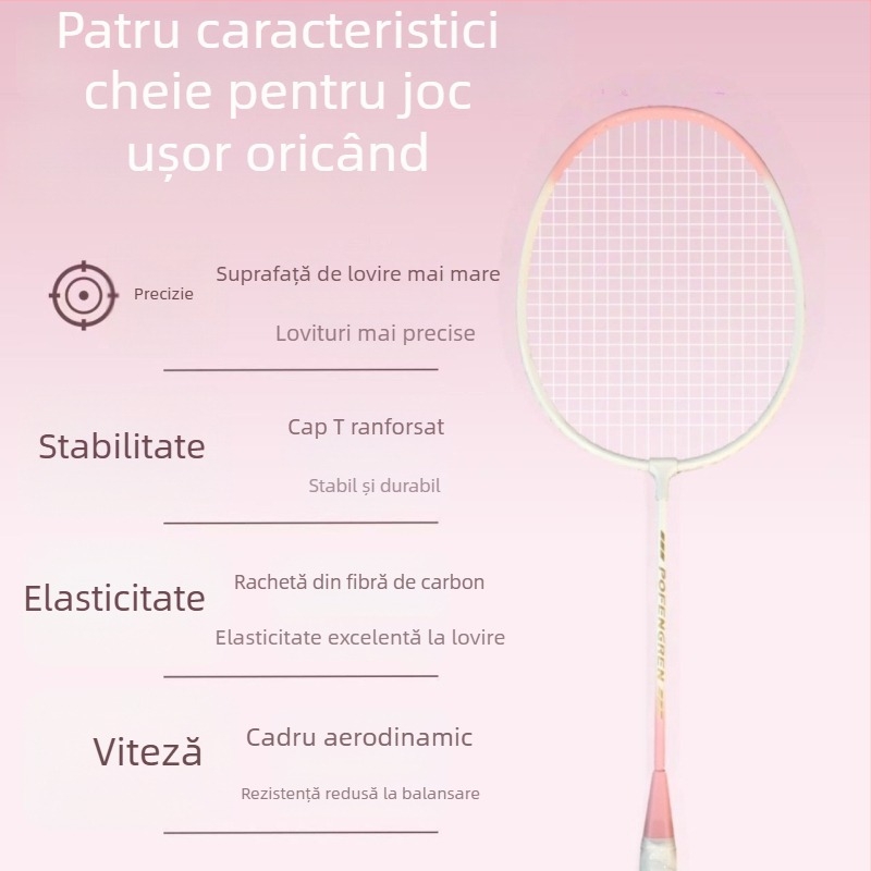 Rachetă de badminton, modelul 7, culoare Aurora Macaron, pentru începători, cadru din aliaj durabil, elasticitate înaltă, atac și apărare într-unul.