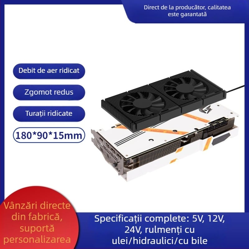 Backplate din aluminiu pentru placă video, ventilator PWM de 70 mm cu 4 pini și radiator, răcire silențioasă GPU