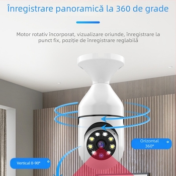 Cameră bec pentru interior, cu obiectiv dublu, fără fir, vizualizare duală, culoare 1080p, vedere nocturnă, acoperire 360°