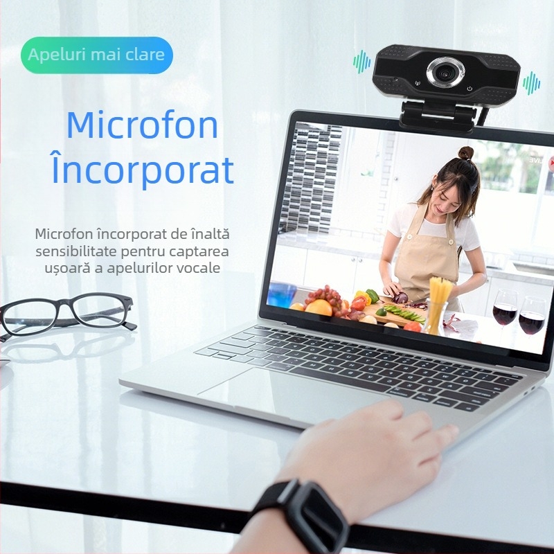 Webcam USB 1080p cu microfon încorporat pentru videoconferințe și învățare online