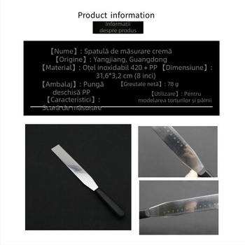 Spatulă din oțel inoxidabil cu scară, spatulă de decor pentru prăjituri și pâine, cuțit de demoldare, spatulă pentru cremă