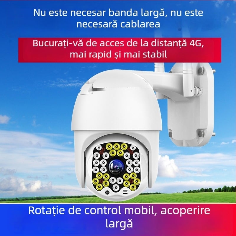 Cameră de supraveghere pentru exterior cu acoperire de 360°, vizualizare de la distanță prin smartphone, 4G wireless, viziune de noapte HD